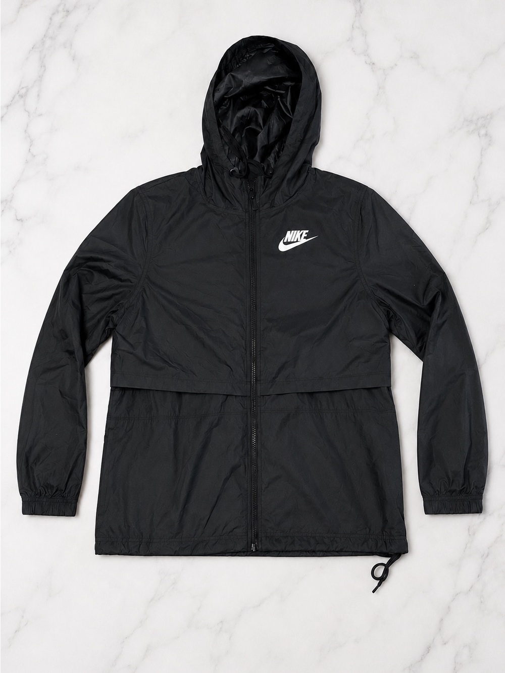 Nike Black Hooded Windbreaker Jacket with White Swoosh